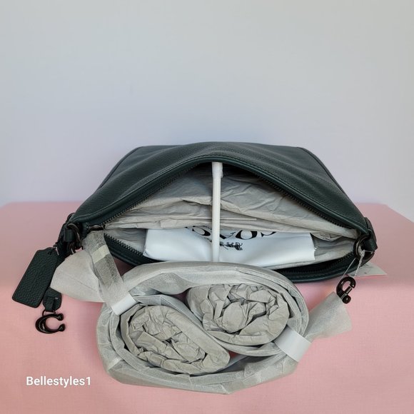 COACH Small Dufflette “C” Charm Polished Pebbled Leather Crossbody- Forest Color - Picture 11 of 16